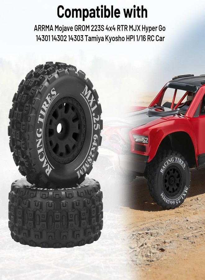 daitoku 12mm Hex RC On/Off Road Tires, daitoku RC Car Tires and Wheels for 1/14 1/16 1/18 Traxxas ARRMA Mojave GROM 223S 4x4 RTR MJX Hyper Go 14301 14302 14303 Tamiya Kyosho HPI - Style C (Black) - Image 2